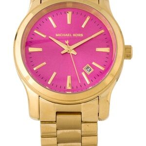 Michael Kors Gold Watch with Vibrant Pink Dial